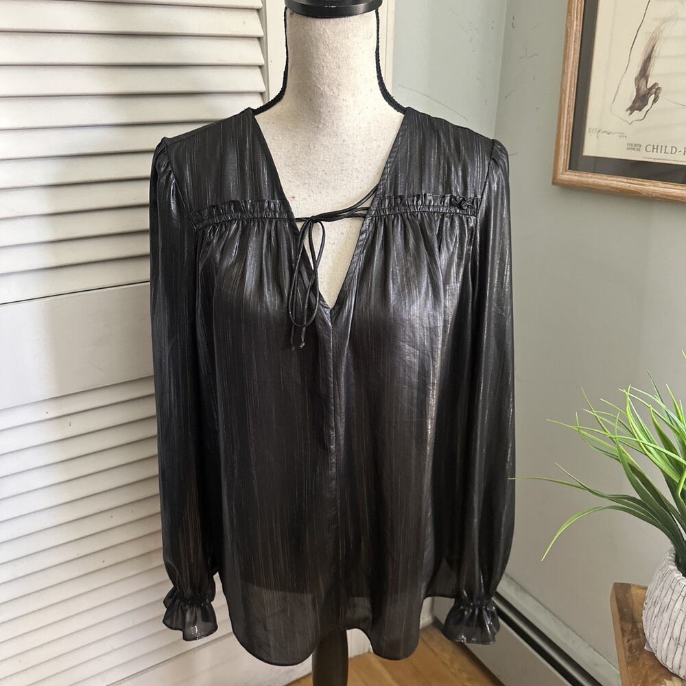 Current Air Top Womens XL Black Metallic Shimmer Bristol Blouse Dark Fairy Goth